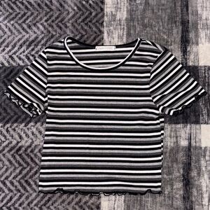 Caution To The Wind Black & White Striped Ruffle Crop Top